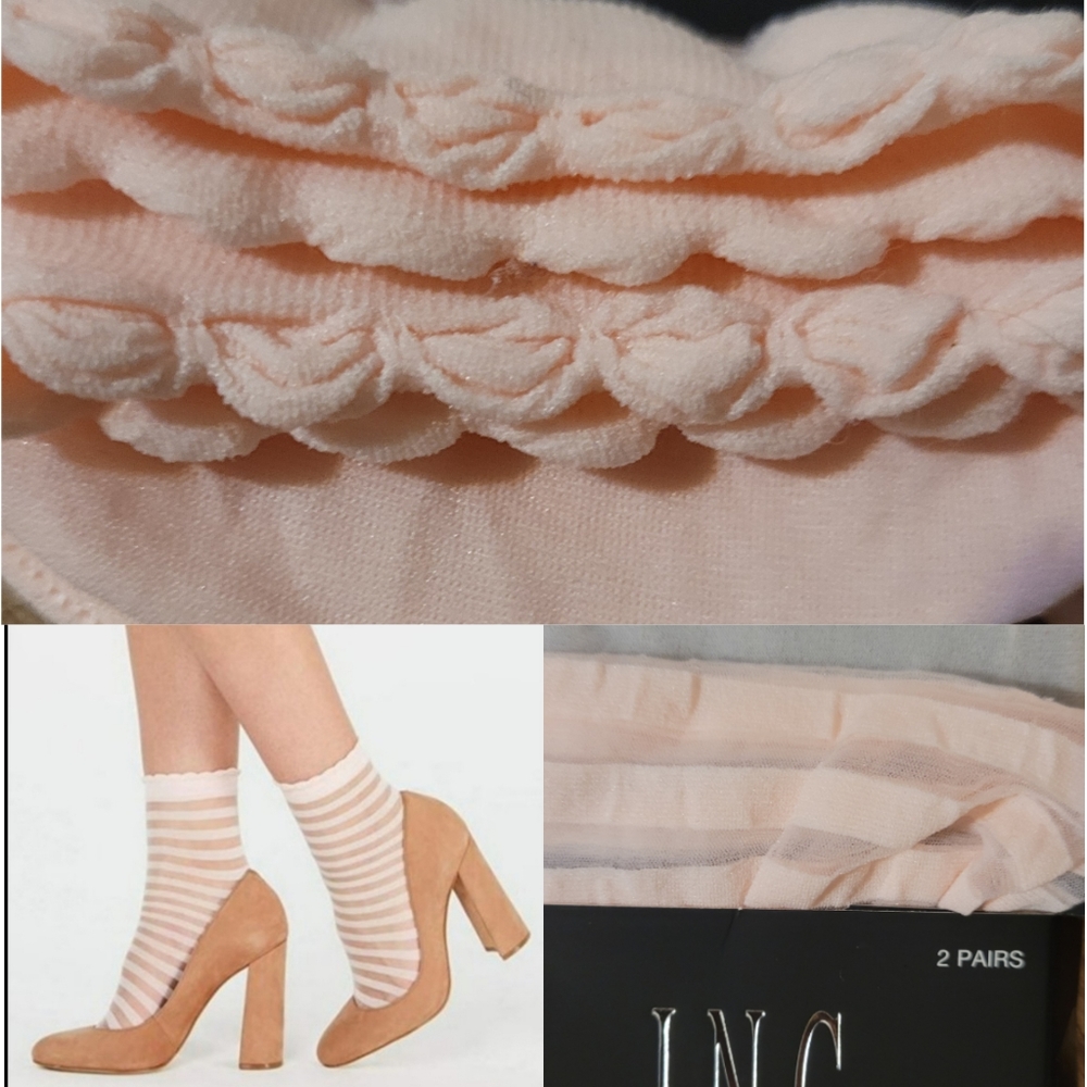 International Concepts Pink Sheer Stripe Ankle Fashion Socks OS New
